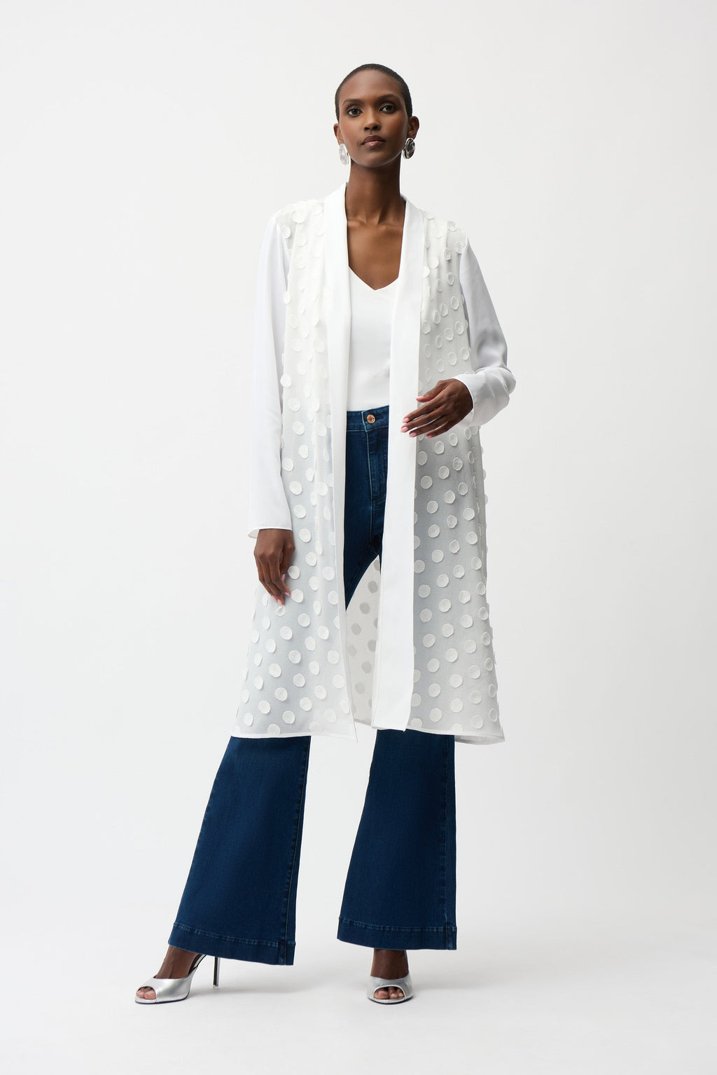 3D Dot Jacquard Cover-Up With Georgette Sleeves 261217