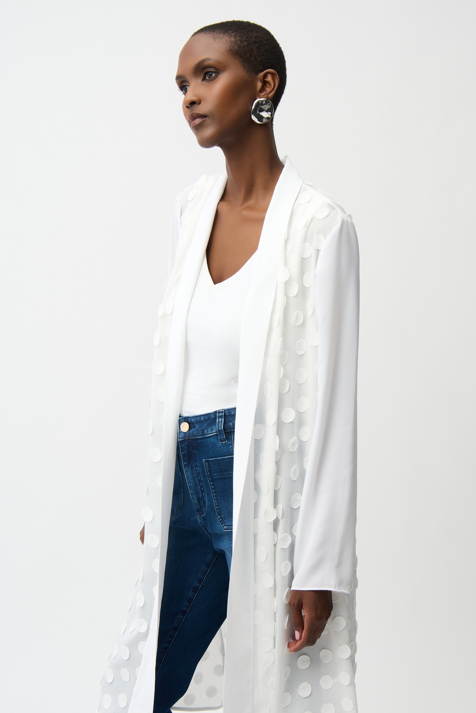 3D Dot Jacquard Cover-Up With Georgette Sleeves 261217