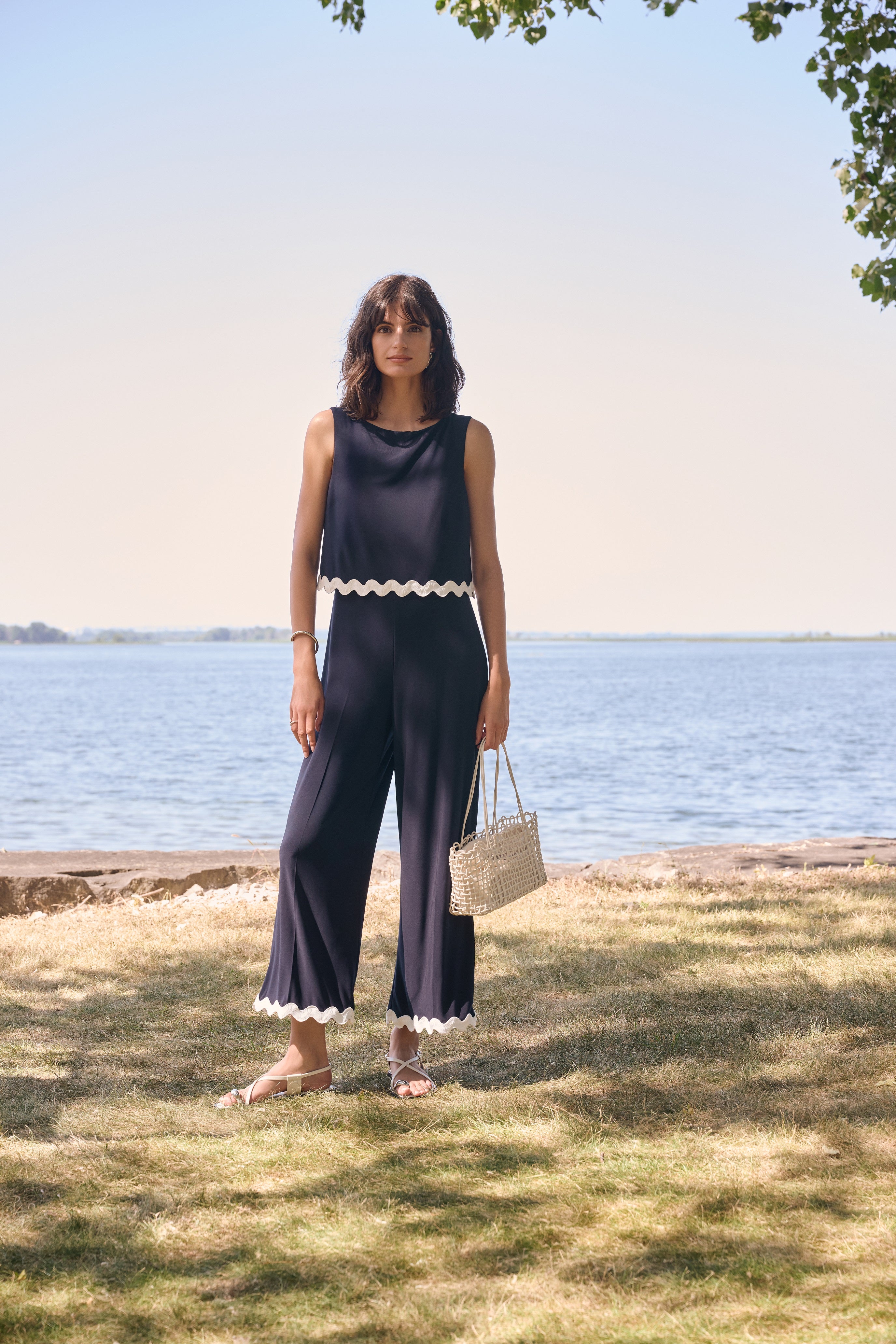 Silky Knit Culotte Jumpsuit With Contrast Trim 262144