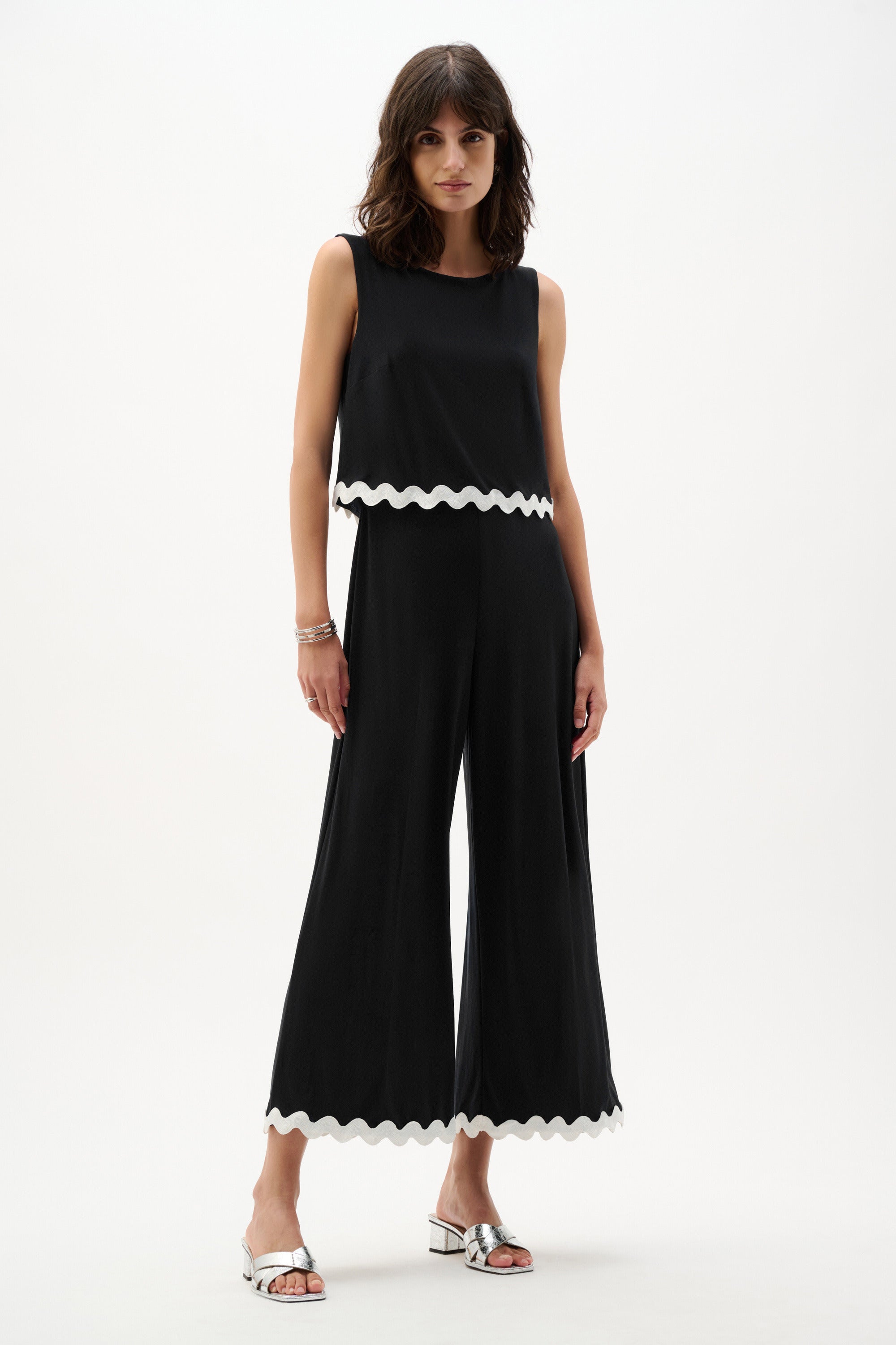 Silky Knit Culotte Jumpsuit With Contrast Trim 262144