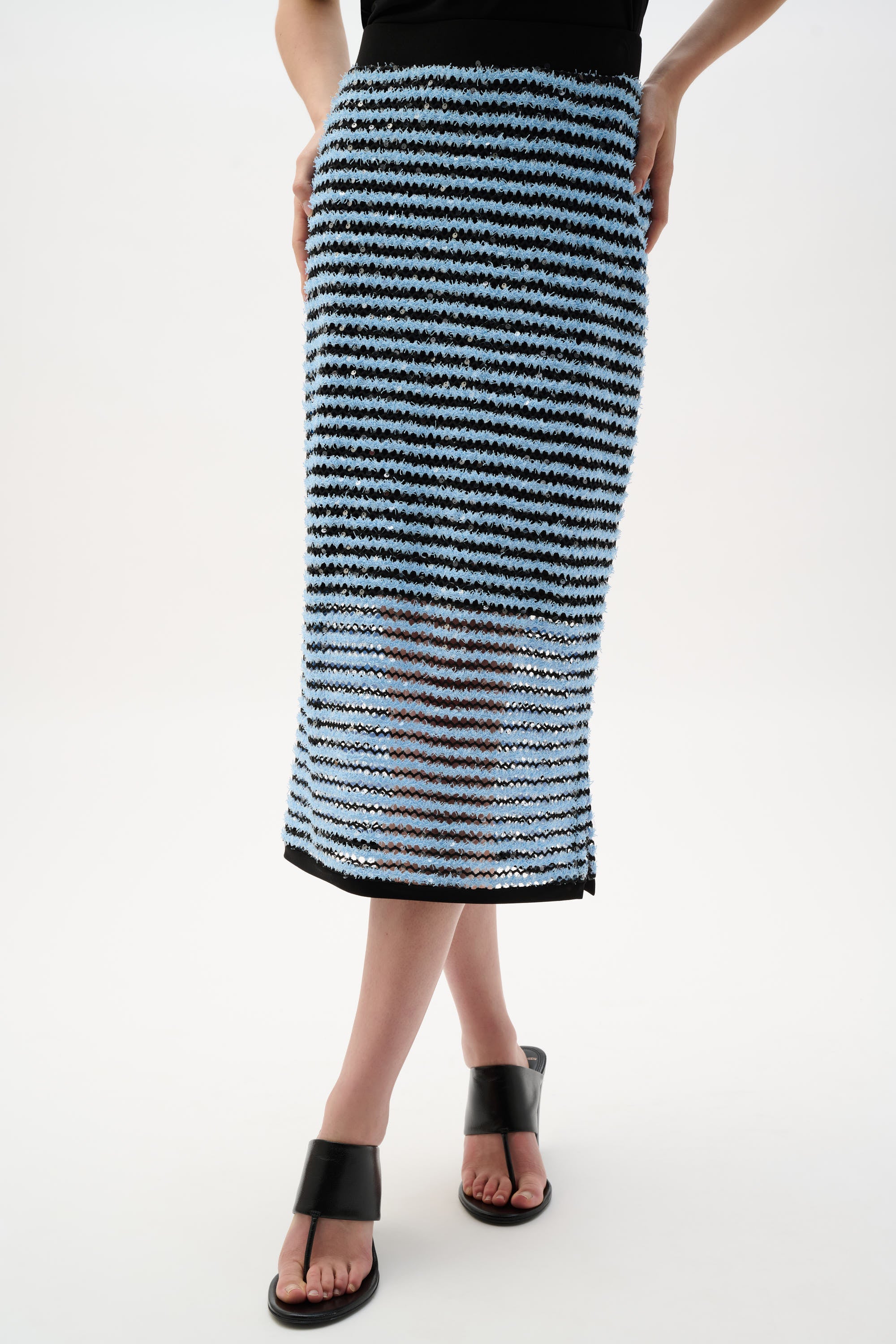 Novelty Stripe Pencil Skirt With Side Slit 262146