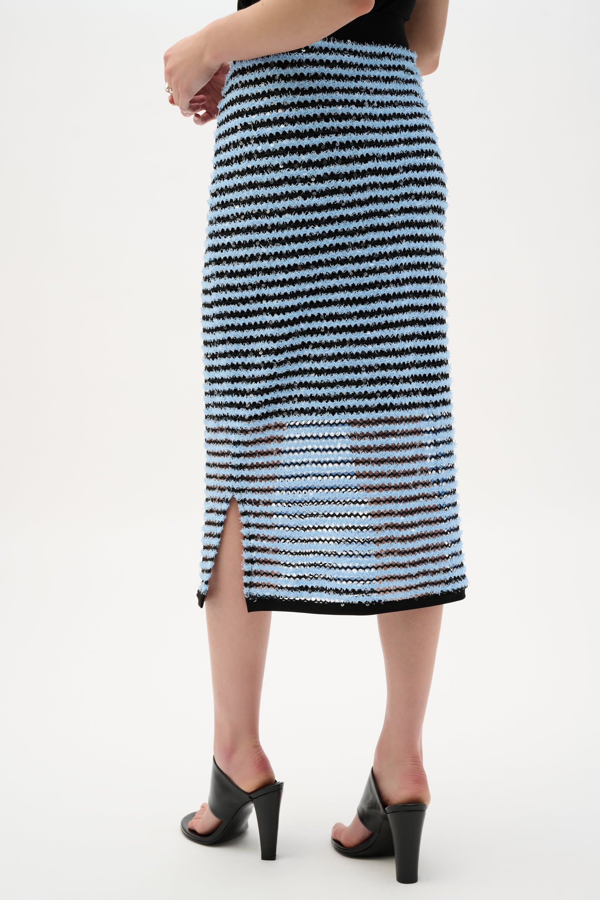 Novelty Stripe Pencil Skirt With Side Slit 262146