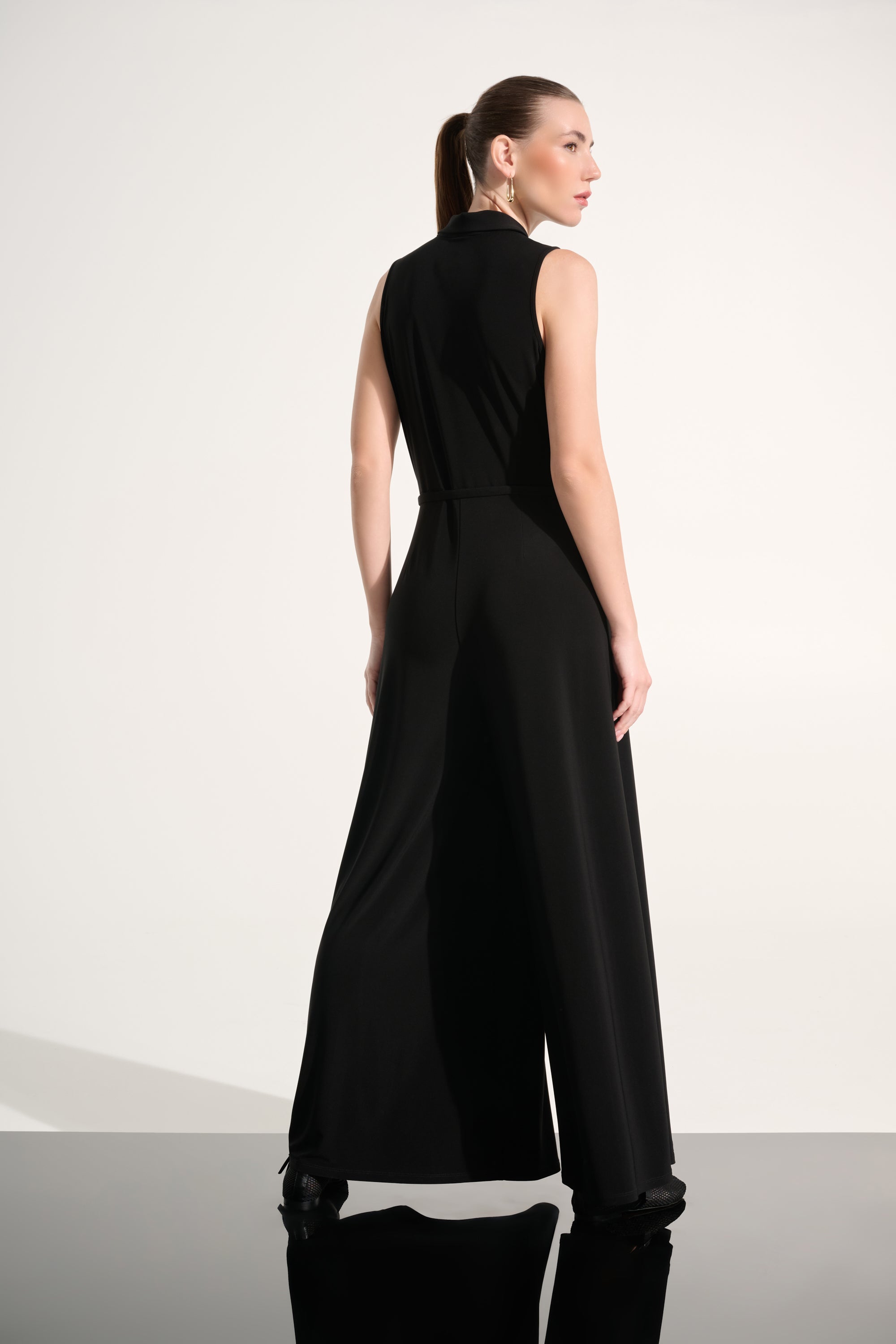 Silky Knit Wide Leg Jumpsuit With Zipped Neckline 262617