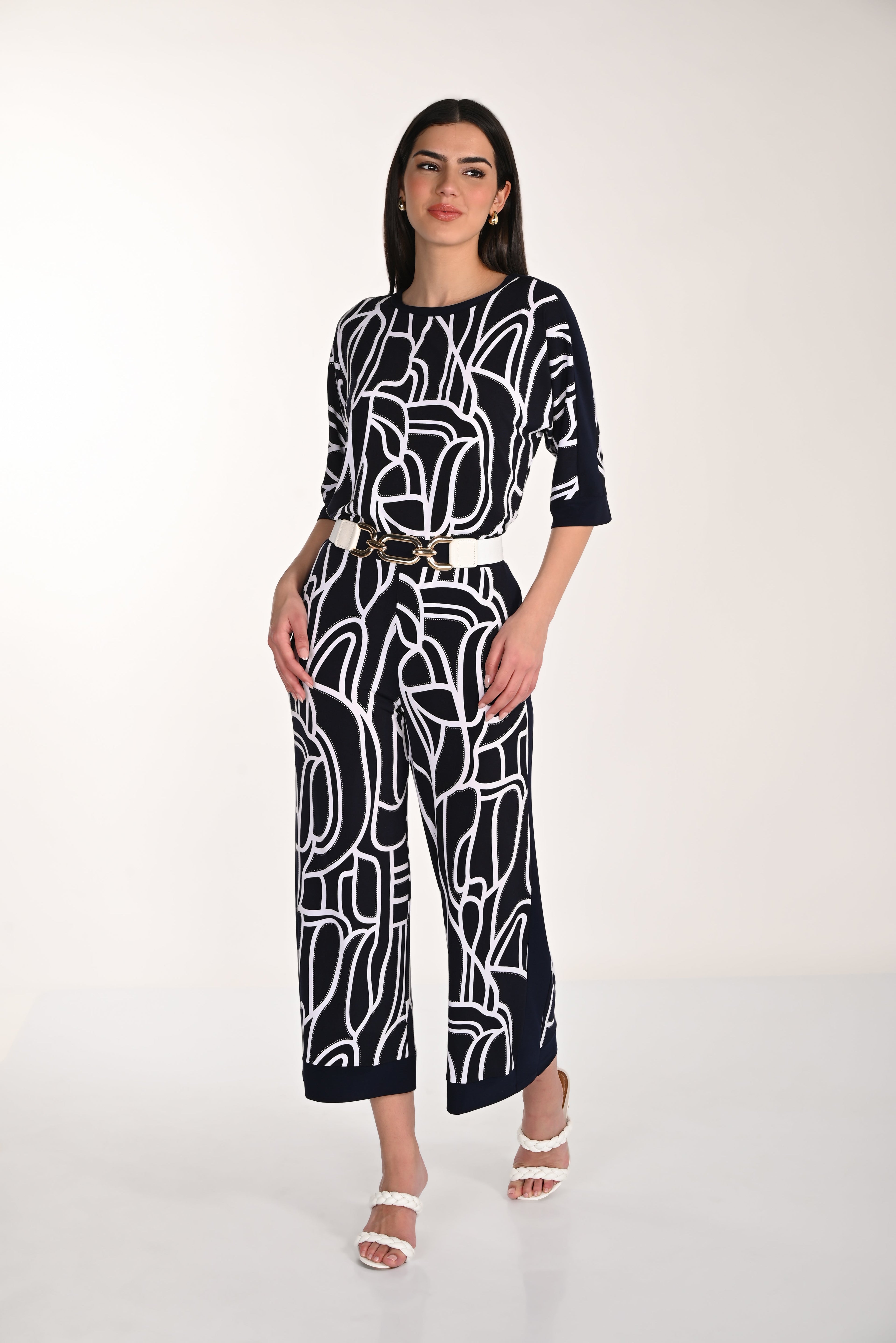 Abstract Pattern Wide-Leg Trousers Style 266115