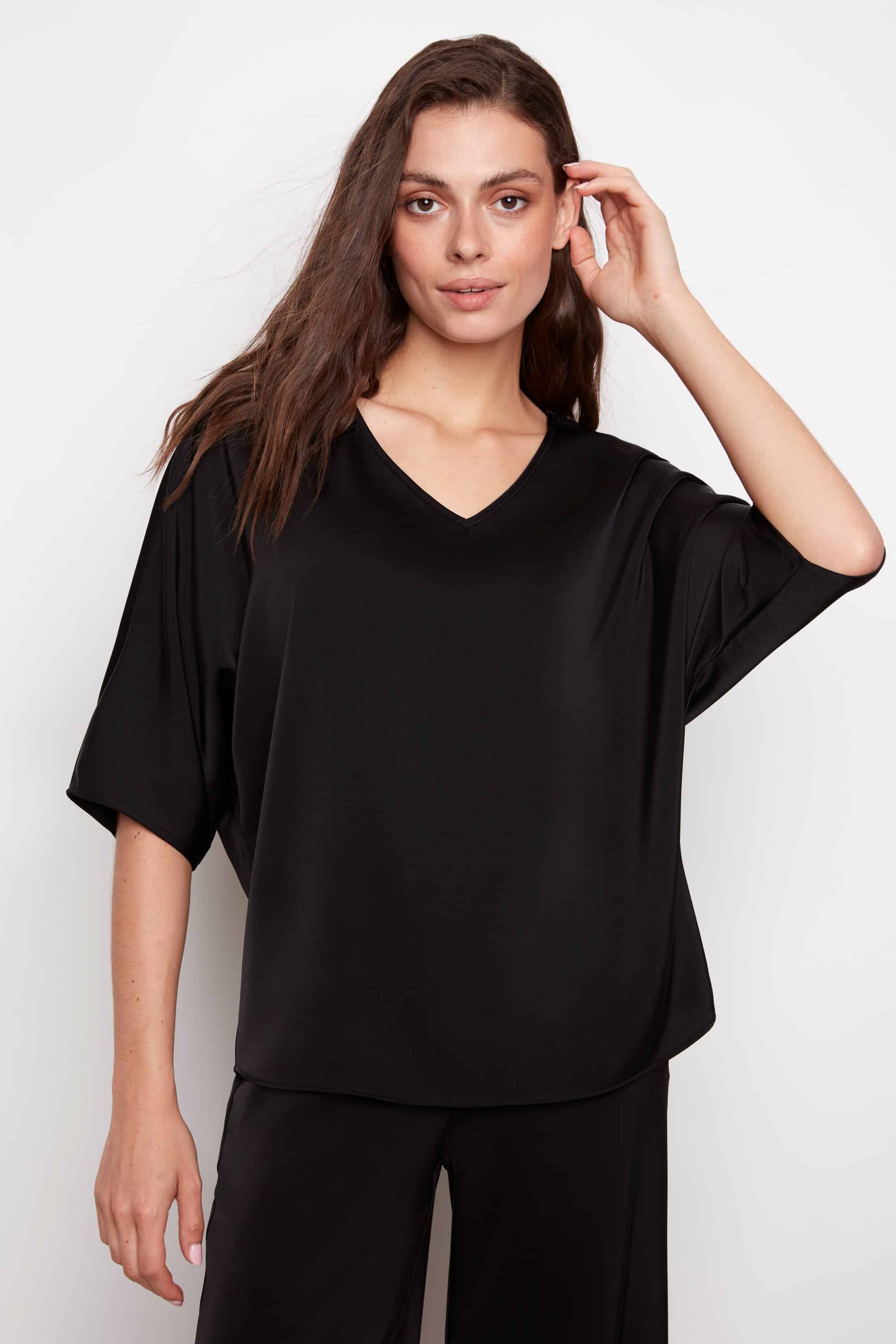 Belize Satin V-neck Short Sleeve Top