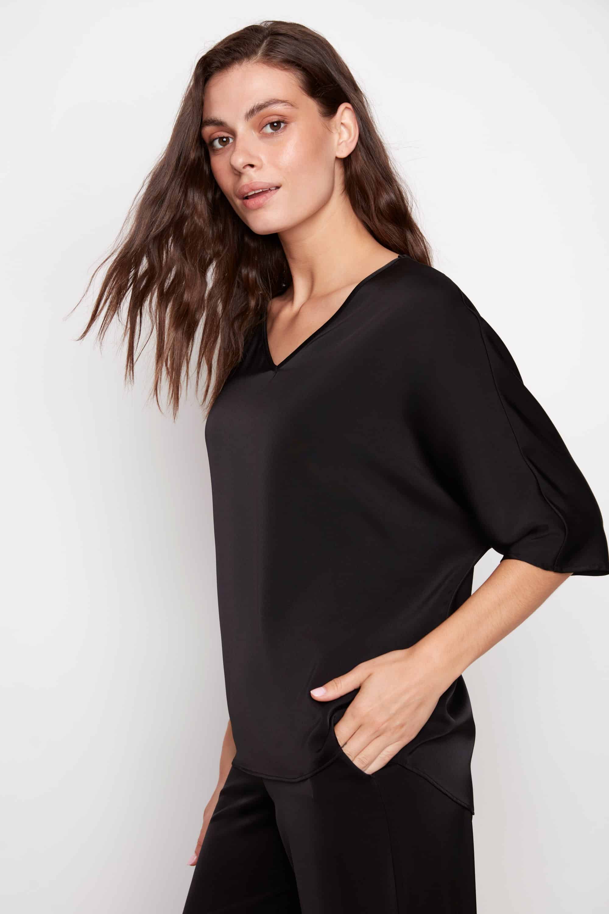 Belize Satin V-neck Short Sleeve Top