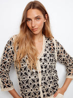 3/4 Sleeve Crochet V-Neck Cardigan