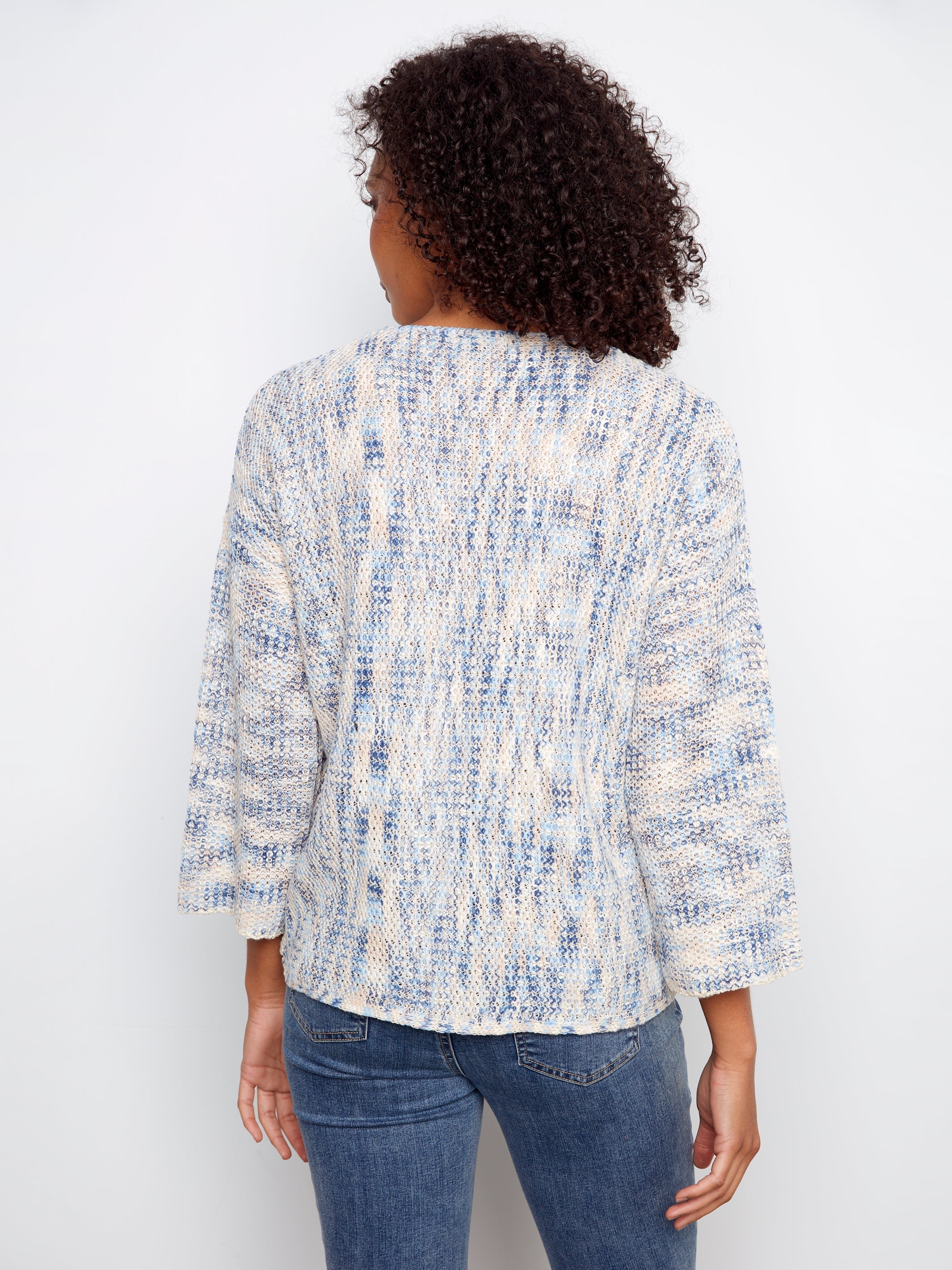 3/4 Sleeve Drop Shoulder V-Neck Sweater