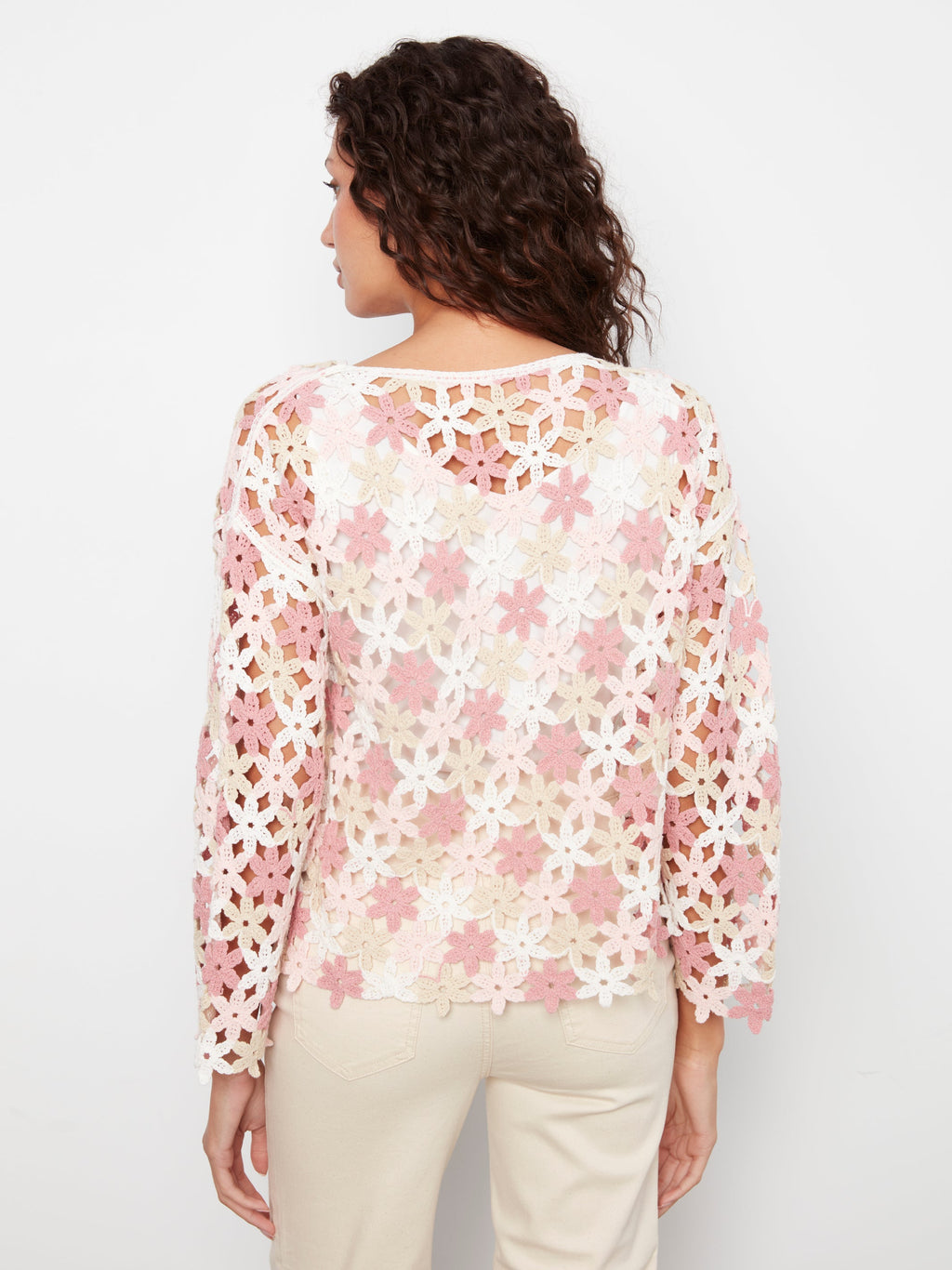 3/4 Sleeve Crochet Flower Blouse