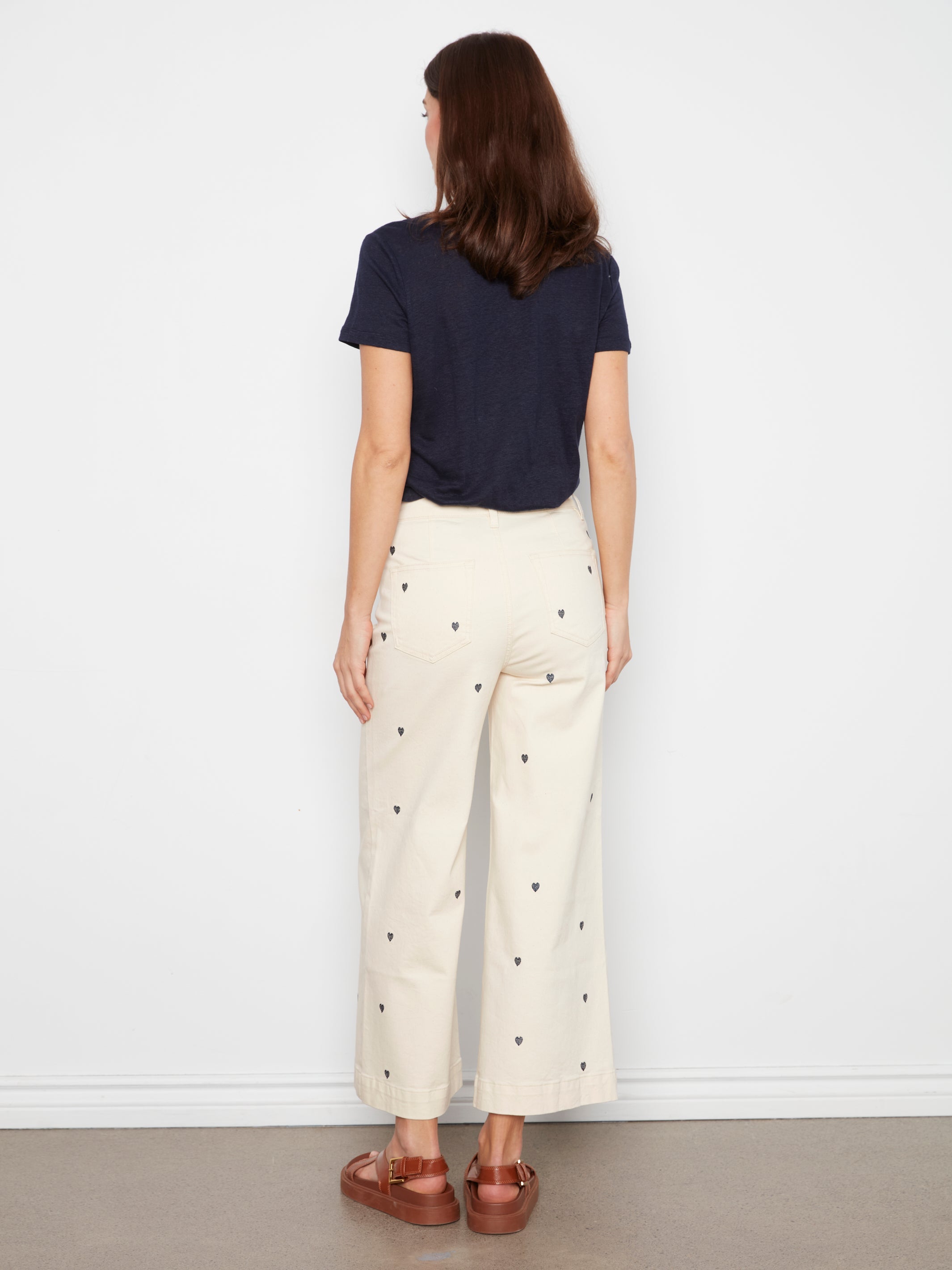 All Over Embroidered Cropped Patch Pocket Flare FlexTwill Pants