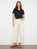 All Over Embroidered Cropped Patch Pocket Flare FlexTwill Pants