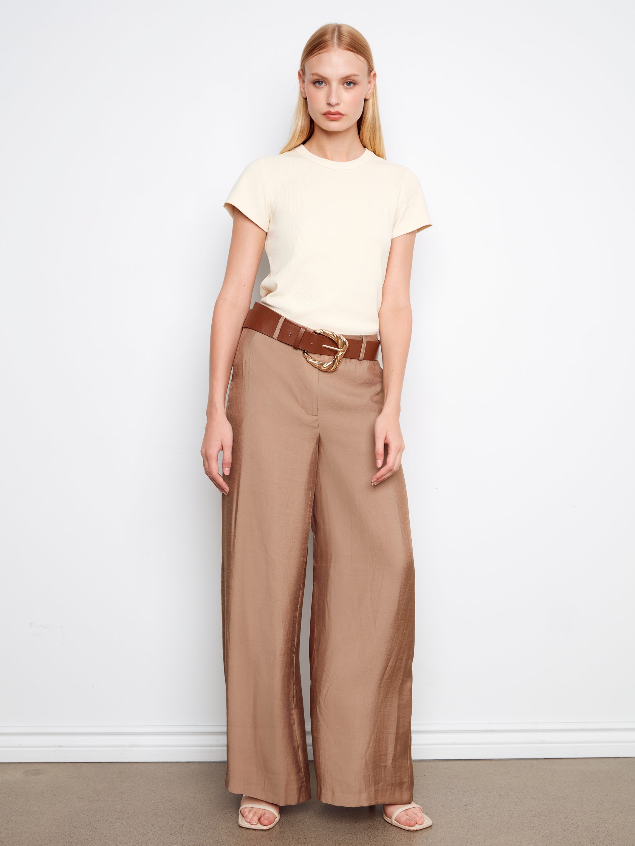 Air Flow Satin Belted Wide Leg Trousers