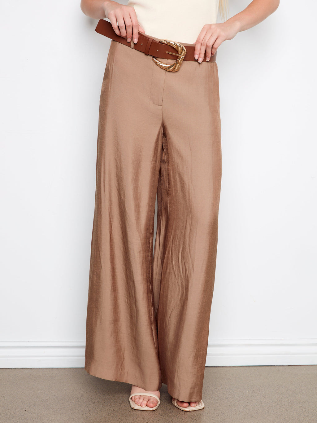 Air Flow Satin Belted Wide Leg Trousers