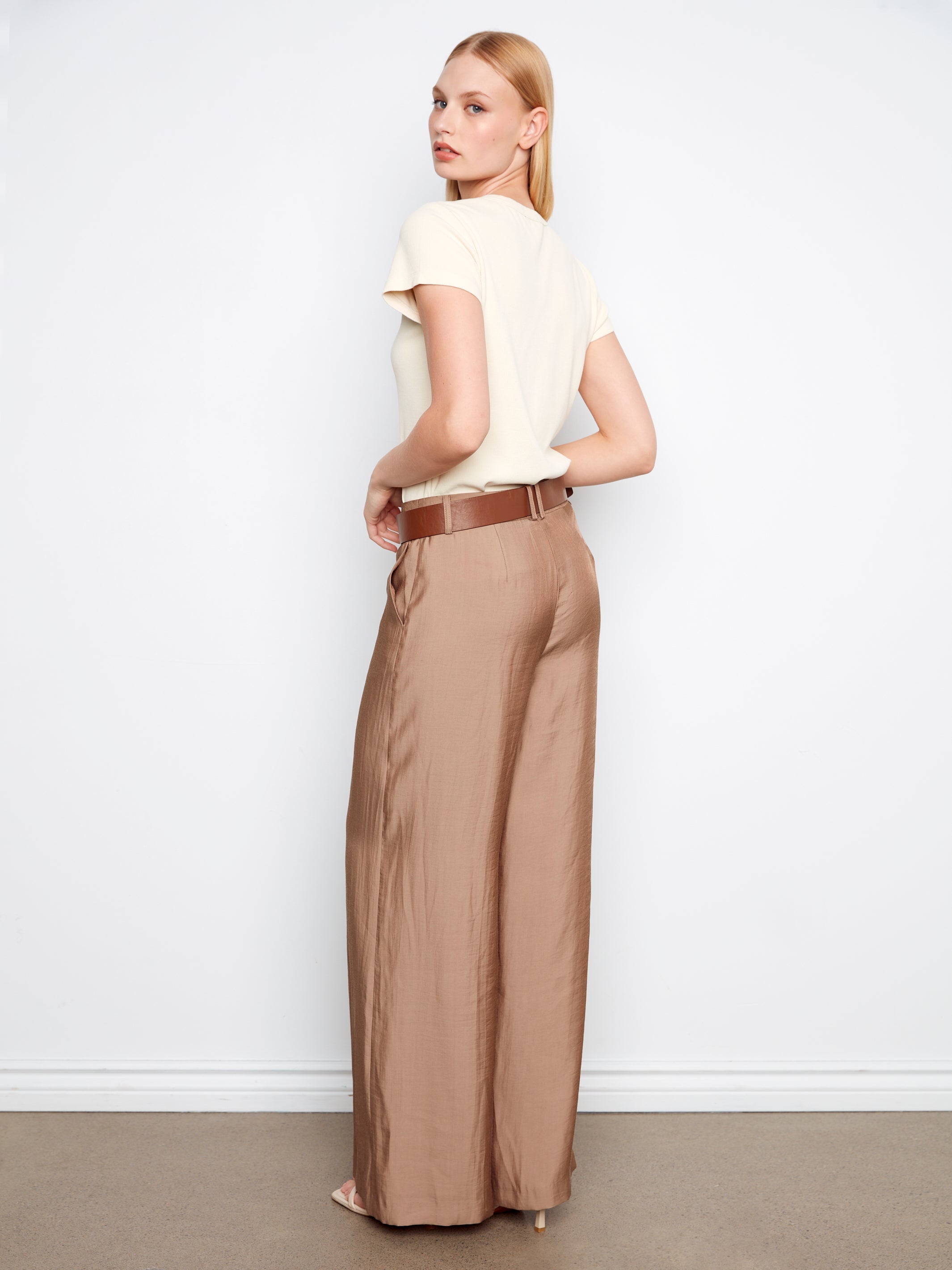 Air Flow Satin Belted Wide Leg Trousers