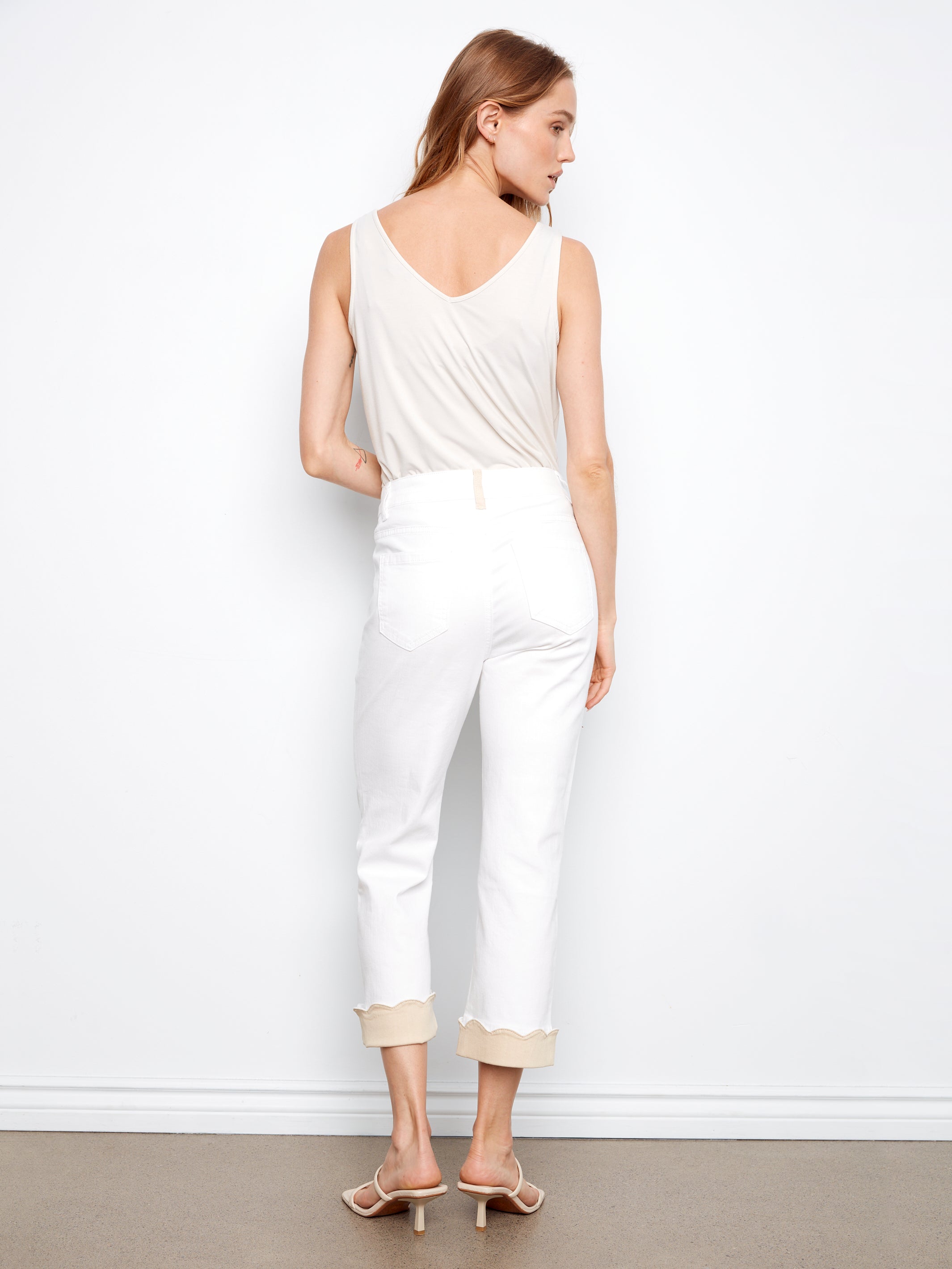 Ring Spun Denim Straight Leg Pants With Contrast Scallop Cuff