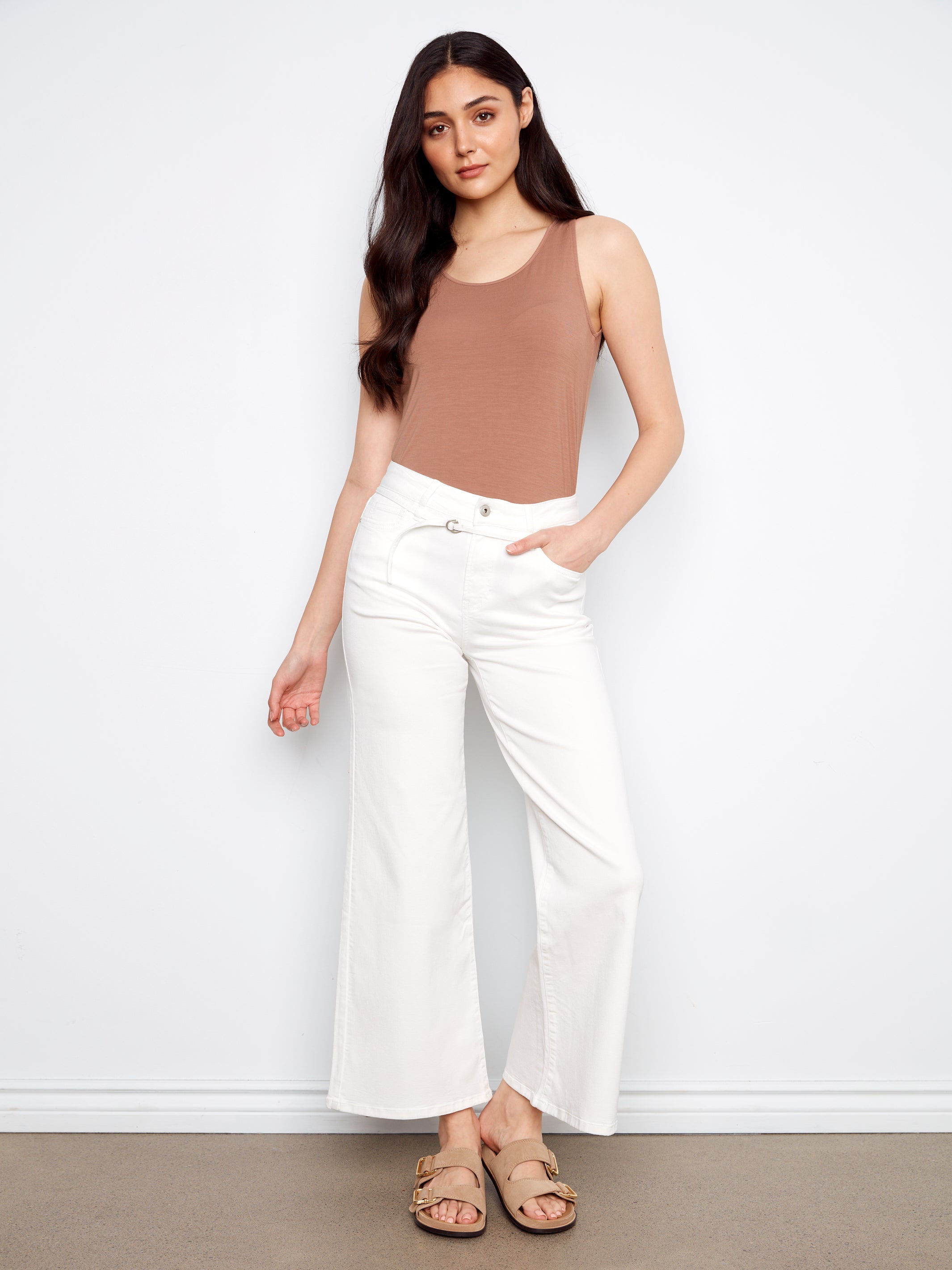 Belted Wide Leg Twill Pants